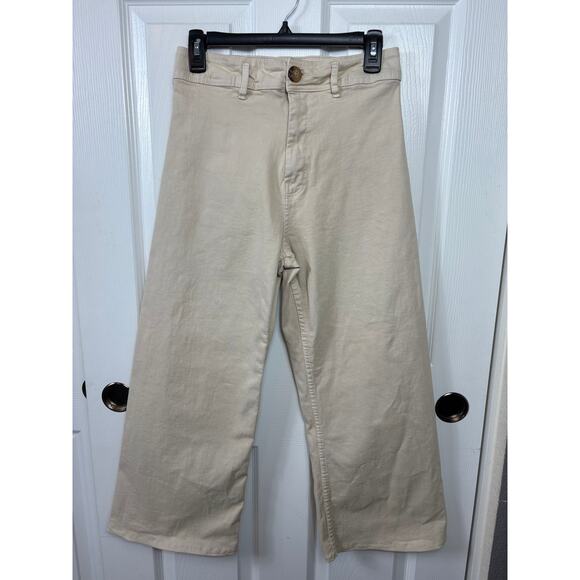 Stradivarius Women's Culotte Beige Straight Cropped Wide Leg Jeans Size 6 - Picture 1 of 9